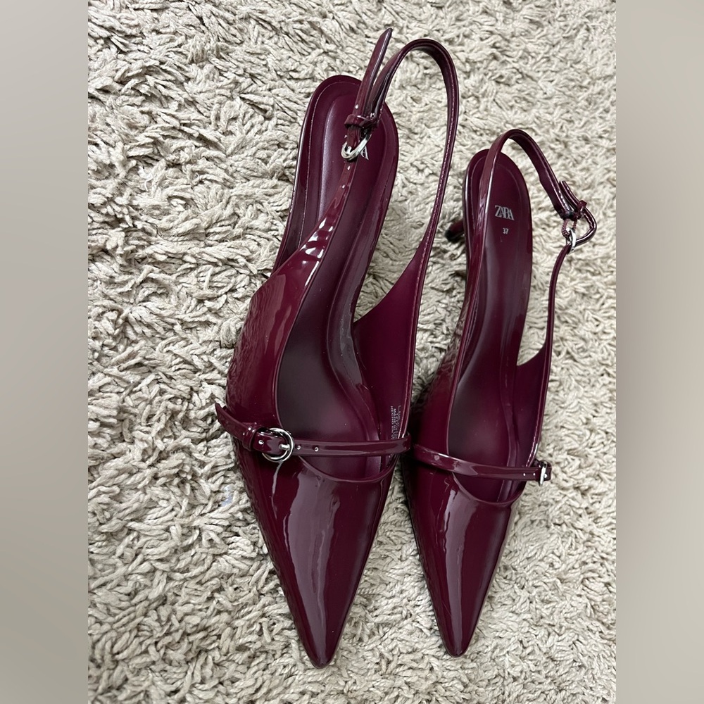 Zara Deep Red Patent Slingback Heels